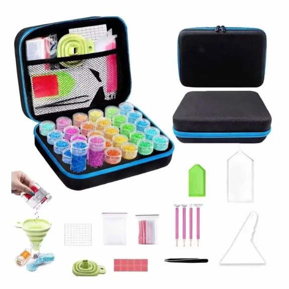 30-Slot Leak-Proof Storage Box for 5D Diamond Painting Kits, Portable Diamond Art Container with Pick-Up Pen for Diamond Beads and Craft Accessories
