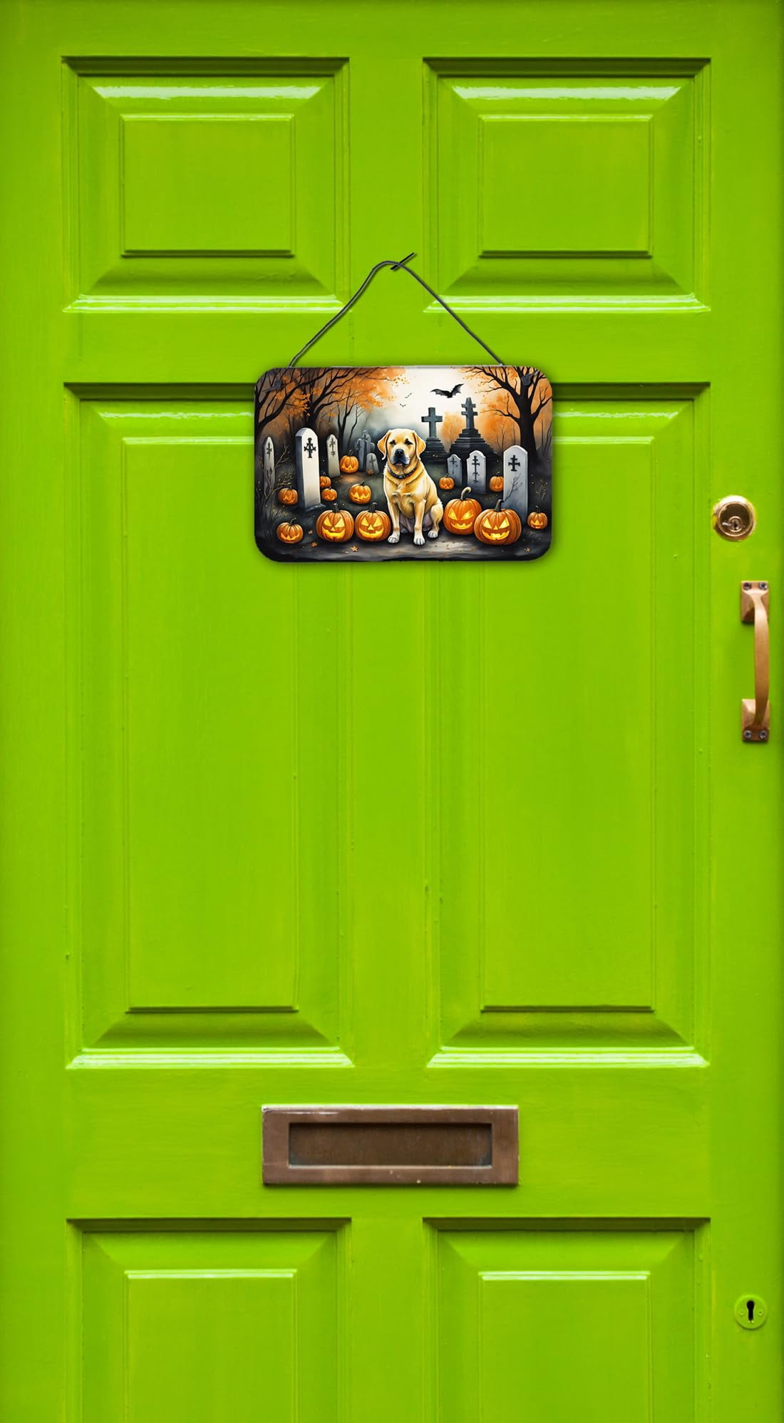 Yellow Labrador Retriever Spooky Halloween Wall or Door Hanging Prints 8 in x 12 in