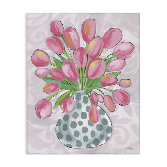 Stupell Industries Round Pink Tulips Botanical & Floral Painting Gallery Wrapped Canvas Art Print Wall Art, 16 x 20