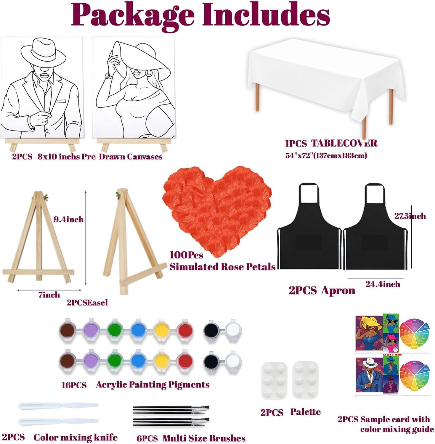 2 Pack  and Sip Canvas Painting Kit Pre Drawn Canvas for Painting for adults Stretched Canvas Couples  Date Night Anniversary Couple  Party 8X10 Ladies Gentlemen