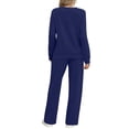 thumbnail image 5 of Women's 2 Piece Outfit Set, Long Sleeve Crewneck Top with Elastic Waist Wide Leg Pants, 2025 Fall New Casual Loungewear Set, Comfortable Relaxed Fit Matching Separates for Home and Travel Blue XXL, 5 of 8