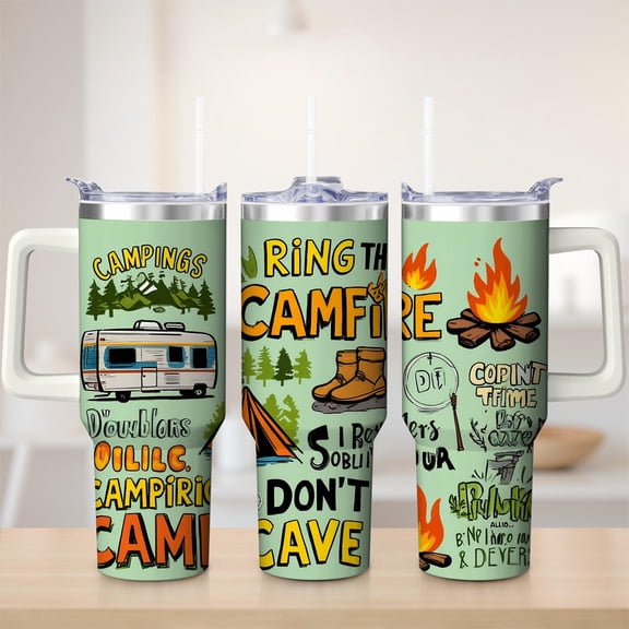 Campfire Camping Stainless Steel Insulated Mug with Lid and Handle, 30oz