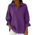 thumbnail image 2 of Ailaofu Linen Shirts for Women 3/4 Sleeve Tops Casual Collar Dressy Blouses Loose Three Quarter Length Tunic Tops, 2 of 6