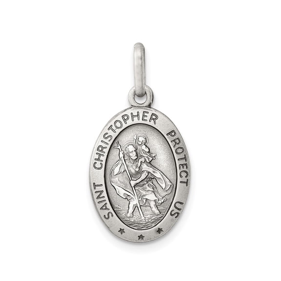 Saint Christopher Medal Pendant Necklace in Sterling Silver with Antique Finish for Travel Protection and Religious Symbolic Medallion Design