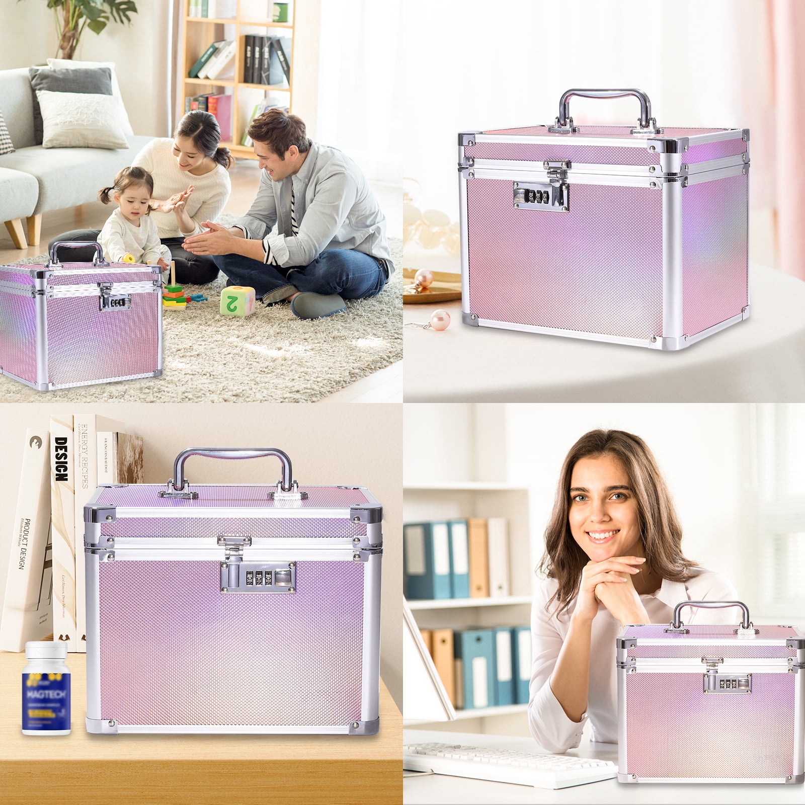 Trotianingyu Combination Lock Boxes Security Portable Medicine Storage Box for Documents,Money,Valuables Colorful Aurora