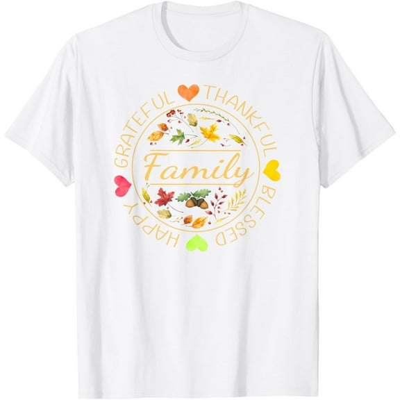 Blessed Thankful Grateful Family Thanksgiving T-ShirtMen's and women's pure cotton short-sleeved shirts