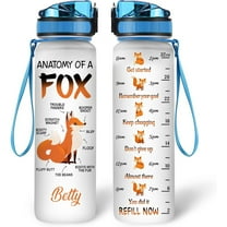 Personalized Fox Lovers 32 Oz 1Liter Motivational Water Bottle, Anatomy Of A Fox Custom Name Water Bottle With Time Marker, Animal Lover Gifts For Women Girl On Birthday, Mother Day's
