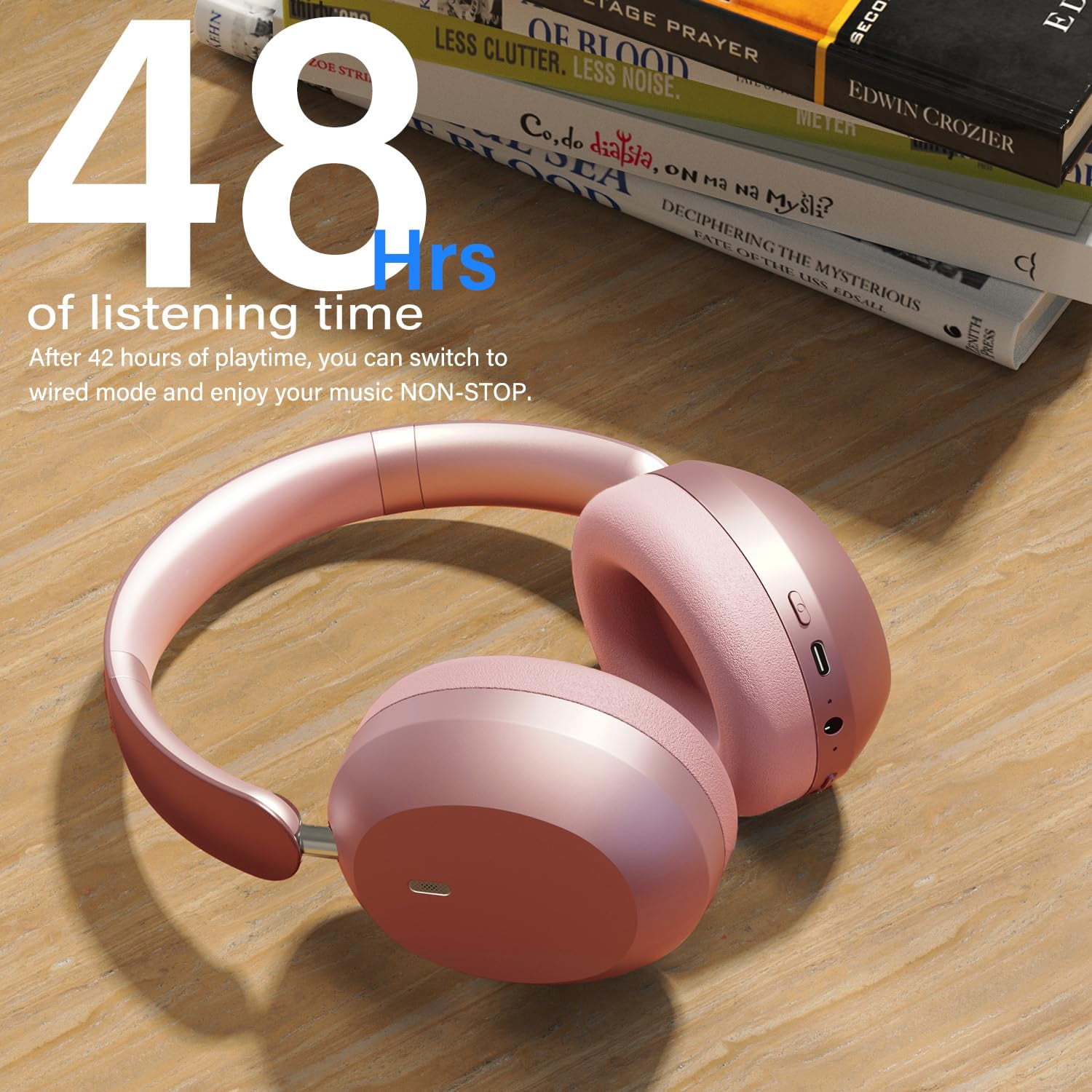 Mahipey Y05 Bluetooth Headphones Wireless Over Ear with Microphone,48 Hours Playtime,High Sound Quality,Foldable Soft Earpads Earphones for Travel/Commute/Workouts Pink