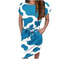 thumbnail image 2 of Robe d'Été pour Femmes 2024 Mode Grande Taille Lacets Col Rond Manches Courtes Ceinture Robe 50 % de Réduction Liquidation!, 2 of 6