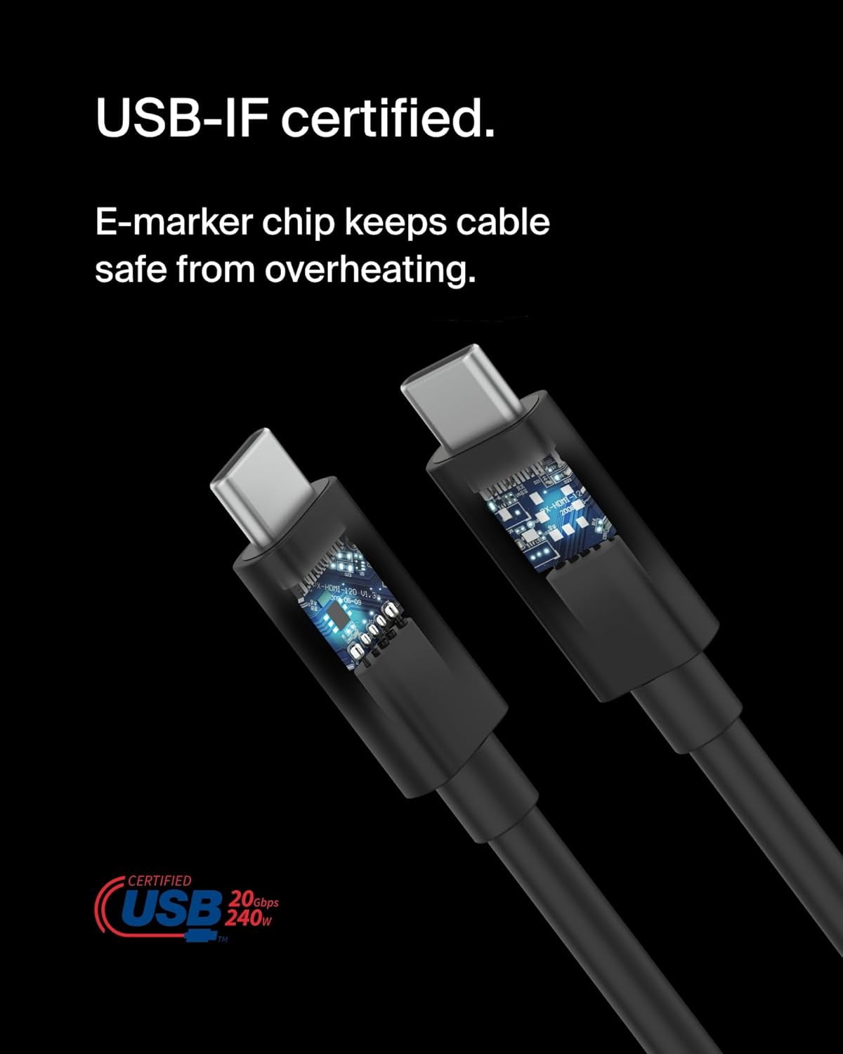 Belkin Connect USB4 Cable (4ft/1.2M Power Cable), USB-C to USB-C Cable w/ 240W Power Delivery + 20Gbps - USB4 Compliant Power Cable, Compatible with MacBook, Windows, Chromebook, & More