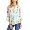 thumbnail image 5 of Charter Club Petite Floral Print Flutter Sleeve Pintuck Top Cloud Combo PM, 5 of 7