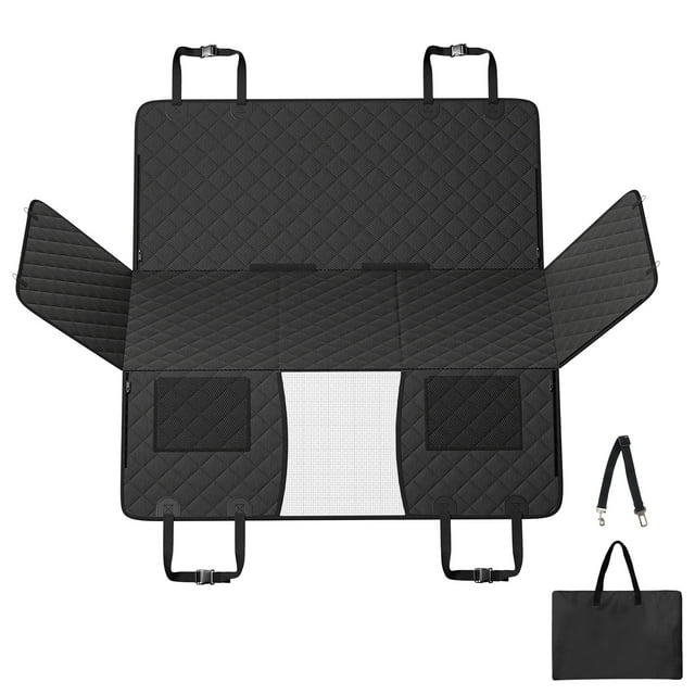 KFFKFF Car Seat Cover for Pets, Durable Pet Hammock with Firm Base, 52"x24.8", 350lb Capacity, Features Mesh Viewing Window & Storage, Suitable for Cars, SUVs