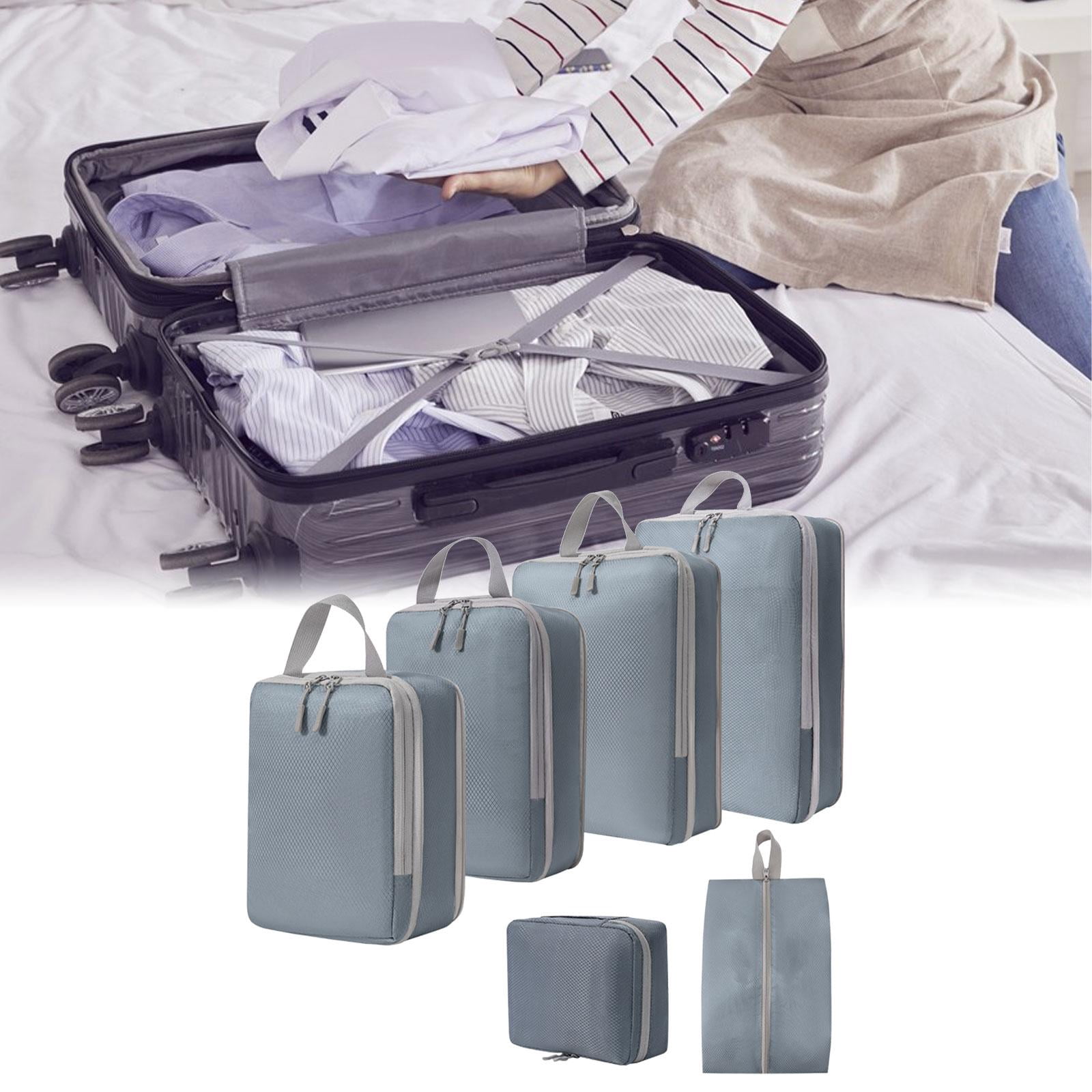 6x Portable Packing Cubes Travel Luggage Packing Organizer Polyester Luggage Bags Clothes Storage Bags for Hiking Outdoor Camping Holidays gray