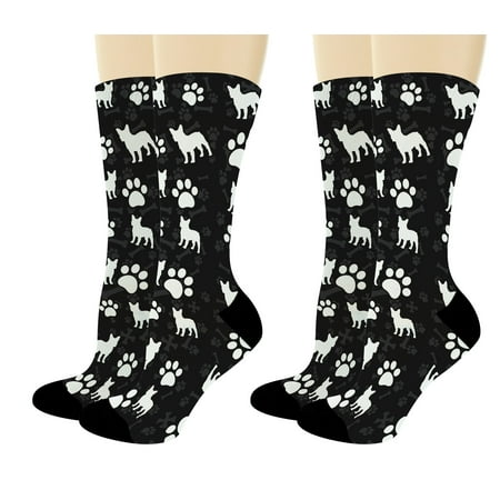 

ThisWear French Bulldog Socks Black Frenchie Socks Dog Novelty Socks Dog Gift Set 2-Pairs Novelty Crew Socks