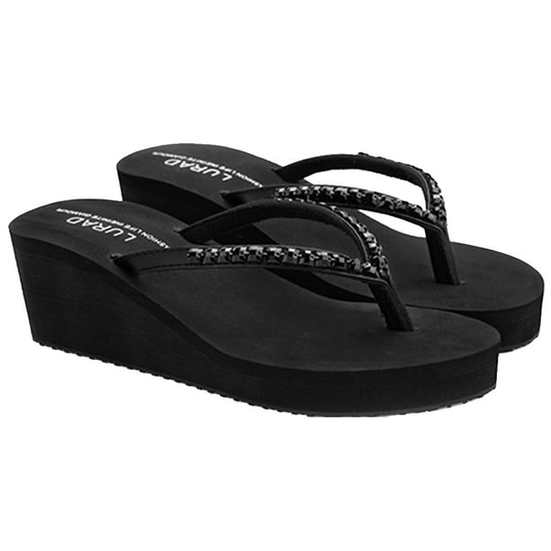 Chanclas Tacón Con Ladrillos Sandalias Playa Antideslizantes Verano para Mujer Chanclas Con Tacón Cuña Suela Gruesa (Negro M (apto para 37))