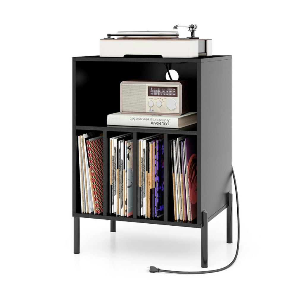 Finihen Record Player Stand, Turntable Stand, Record Player Stand with Record Storage Shelf and Charging Station, for Living Room, Bedroom, Black Finihen Record Player Stand, Turntable Stand, Record Player Stand with Record Storage Shelf and Charging Station, for Living Room, Bedroom, Black