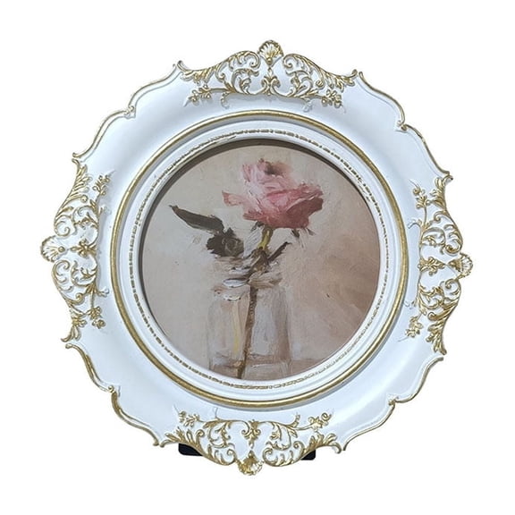 Round Vintage Picture Frames 5×5-With Class Front-Art Deco Wall Haning or Tabletop Photo Frame,White