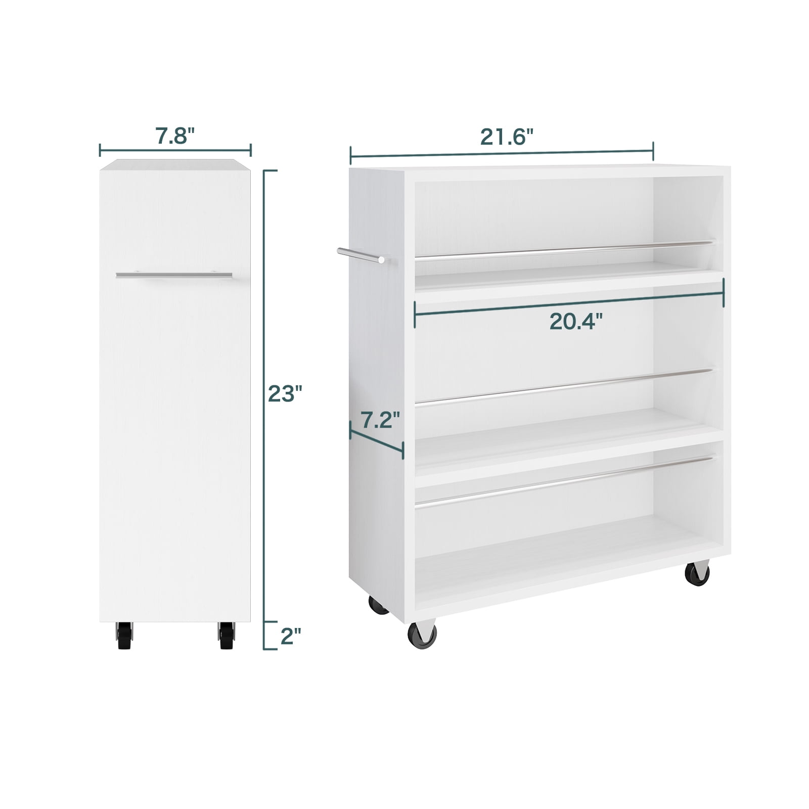 Wonline Modern Slim Storage Rolling Cart with 3-Tier Adjustable Shelving Organizer for Kitchen,Bathroom,Laundry Room(White)