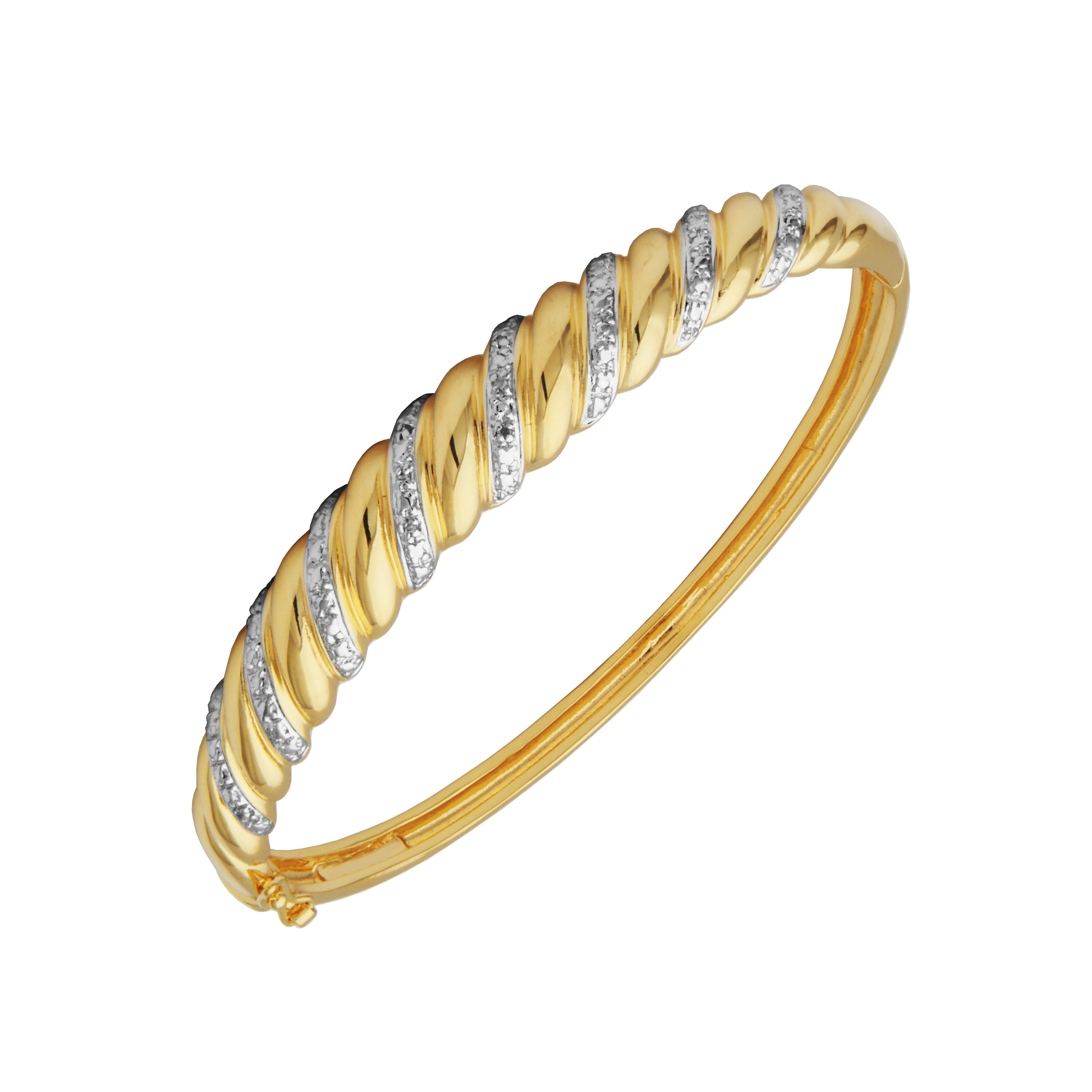 Forever Facets Diamond Accent Swirl Cuff Bangle in Two-Tone Rhodium over Bronze, Adult Female