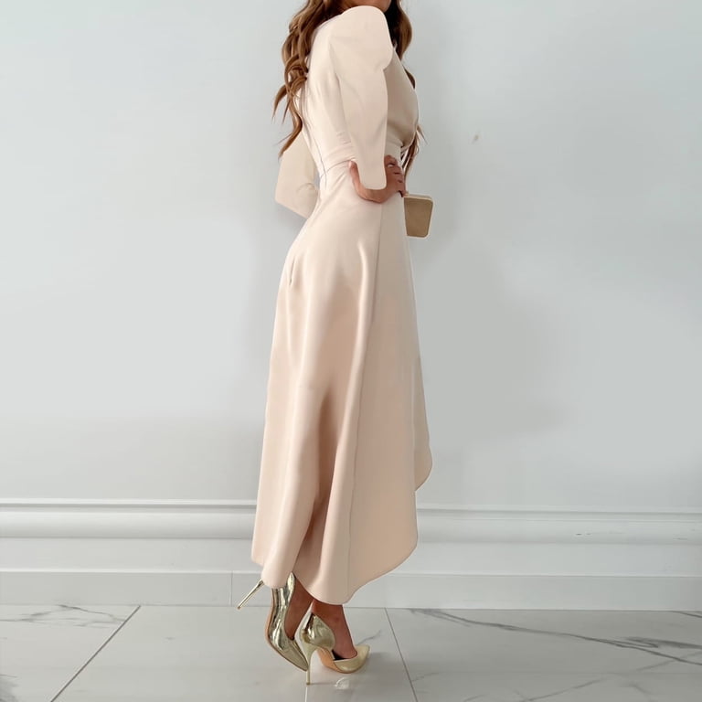 knee length dresses for ladies Missord V-neck Long Sleeve Split Maxi Dress XH1221 Online Sale – MISS ORD main image 1