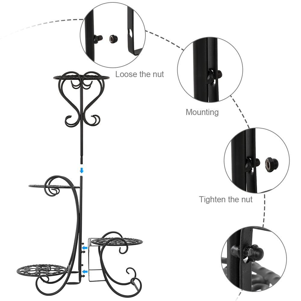 Lowestbest Metal Decoration Plant Stand, Plant Display Rack with 4 Potted Square Plant Pot, Ladder-Shaped Stand Shelf for Garden, Black Lowestbest Metal Decoration Plant Stand, Plant Display Rack with 4 Potted Square Plant Pot, Ladder-Shaped Stand Shelf for Garden, Black