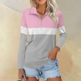 thumbnail image 2 of Otntypg Long Sleeve 1/4 Zip up Tunic Shirts for Women Casual Striped Color Block Print Lapel Collared V Neck Pullover Blouse Light Gray L, 2 of 7