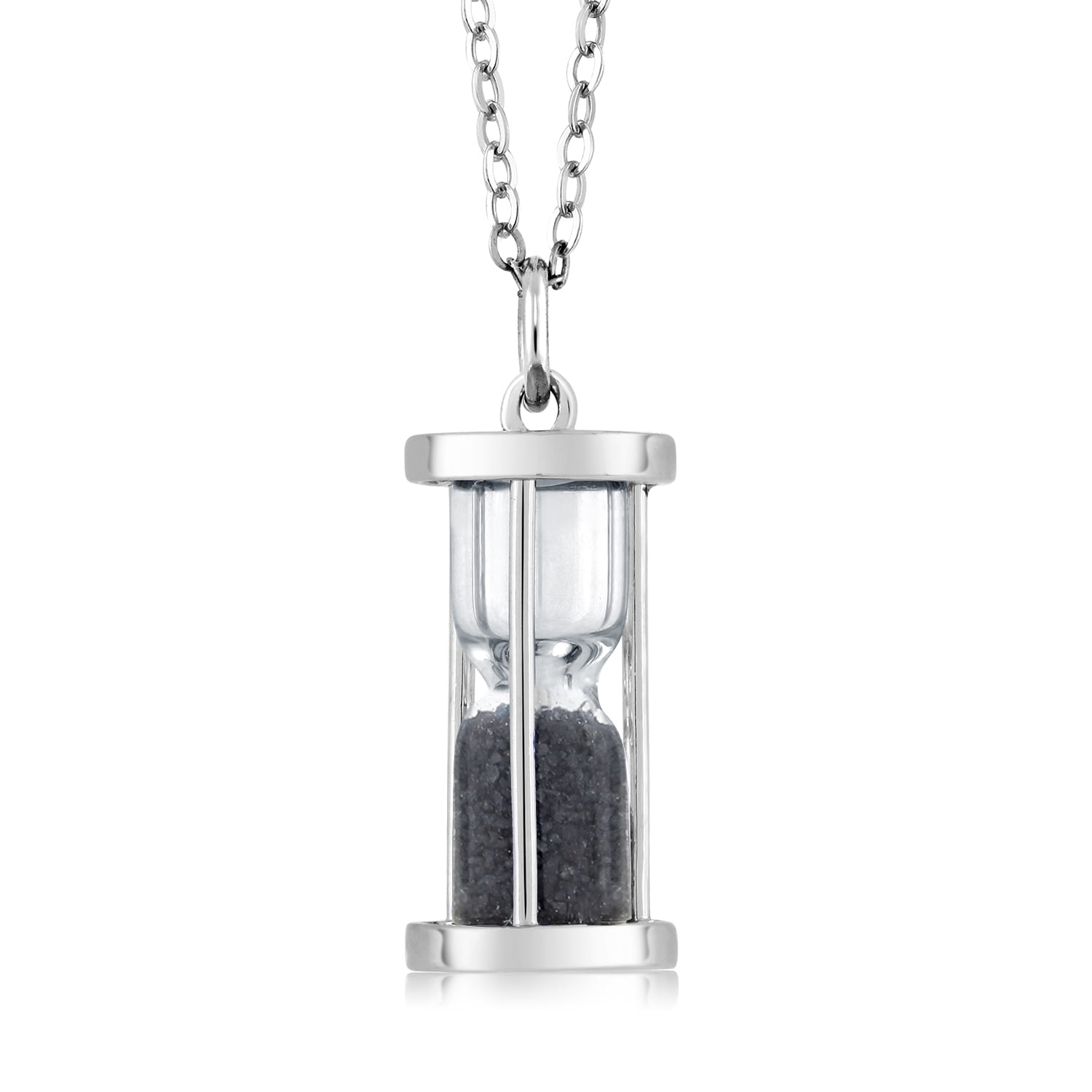 Gem Stone King 925 Sterling Silver Hourglass Pendant Necklace for Women Filled with Diamond and Gemstone Dust with 18 inch Silver Chain