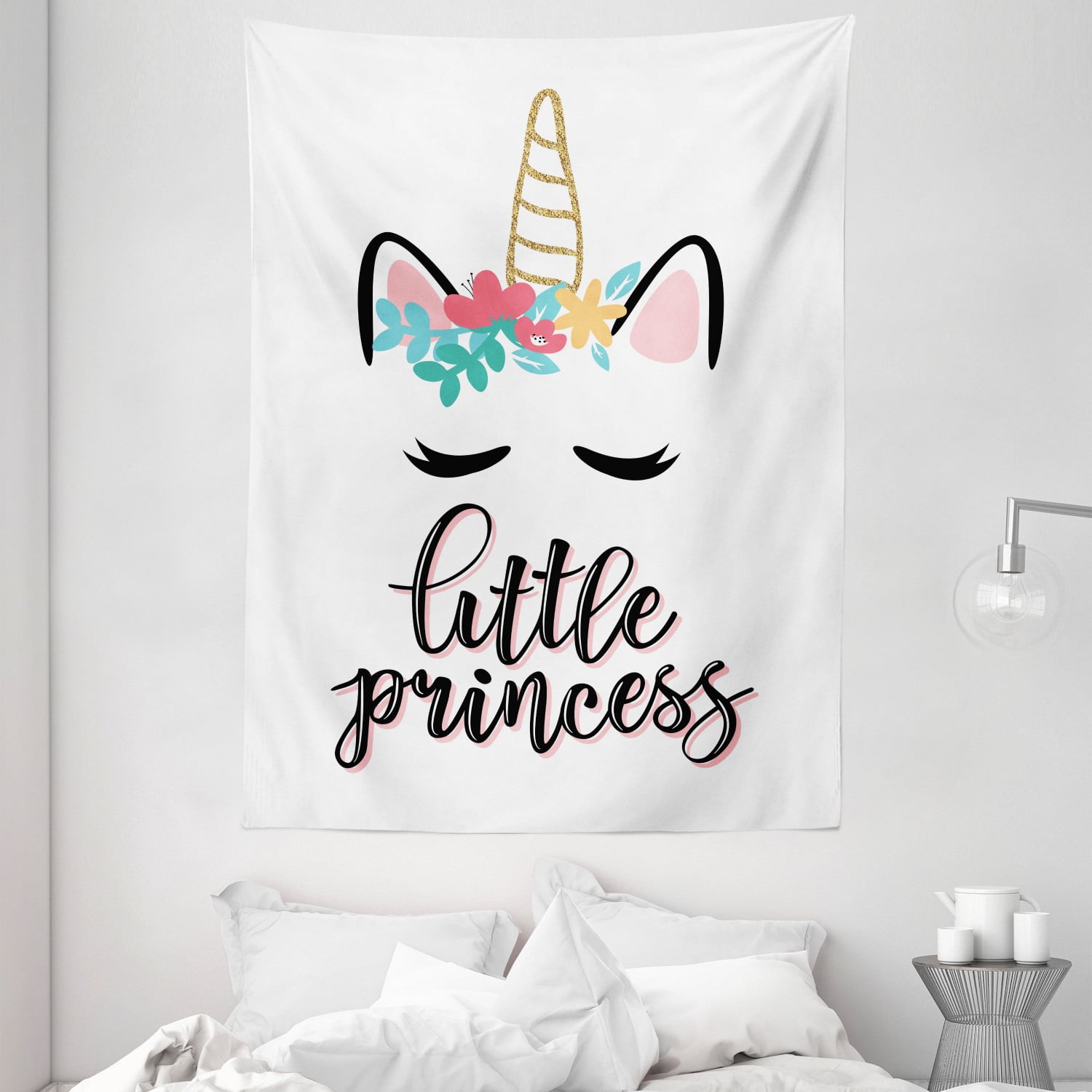 Travel Luggage Cover,Illustration of Little Princess Quote with Colorful Unicorn Outline Fantastic Girly Suitcase Protector