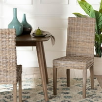 bali & pari Nevina Boho Dining Chair, Handwoven Natural Kubu Rattan, Grey