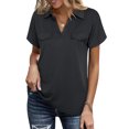 thumbnail image 2 of Top con cuello en V para mujer, elástico, suave, transpirable, Retro, moda clásica, cuello en V, Top informal holgado de manga corta para mujer, 2 of 6