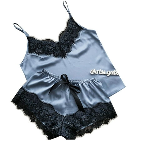 HYSYSB Nightgowns for Women balconette Bras for Women nighty for Women spaghetti Strap Nightgown pajamas Satin Silk Bow Underwear Lingerie Sleepwear Nightdress Satin chemise for Women Blue XL
