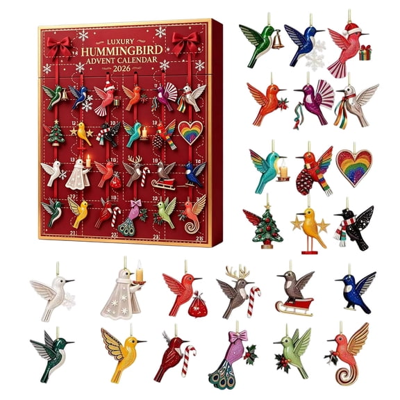 2D Hummingbird Advent Calendar 2026 – Decorative Calendar for Hummingbird Lovers – A Total of 24 Birds of All Types – Festive and Seasonal