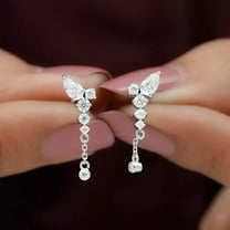 "Dangle Drop Earrings 3Ct Pear Cut Lab Created Diamond 14K White Gold Plated"