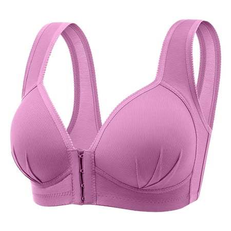 OJSFQUFP Front Closure Bras for Women Solid Bras for Older Women Wide Back No No Steel Underwire Everyday Bra Large Size Lightweight Gathered Bra Purple 36