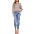 thumbnail image 2 of Suéter básico de manga larga de cuello redondo para mujer Inspire Chic, color marrón caqui, talla S, 2 of 6
