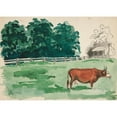 thumbnail image 2 of Edwin Austin Abbey 14x11 Gold Ornate Wood Frame and Double Matted Museum Art Print Titled - Pasture Scene with Cow In&nbsp;Foreground, 2 of 4