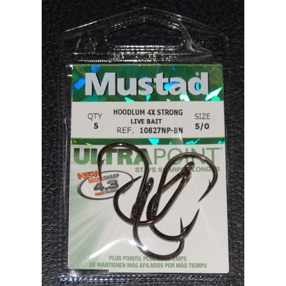 Mustad Ultra Point 4x Strong Hoodlum Live Bait Hook (Pack of 5), Black Nickel, Size 5/0