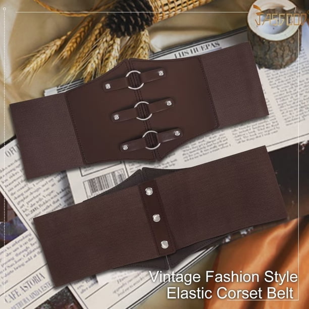 Women Corset Wide Stretch Waspie Elastic Waist Belt with Brown Buckle Silver Amazon.com: Women Wide Elastic Corset Fashion Belt High  main image 4