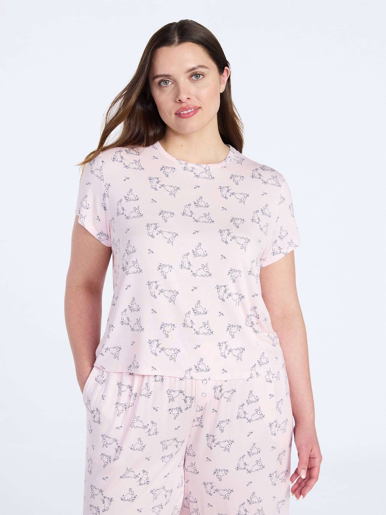 Joyspun Women’s Scoop Neck Sleepwear Modal Tee with Short Sleeves, Sizes S-3X