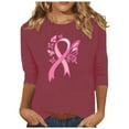 thumbnail image 2 of Craaazy Women's Shirts Loose Casual Breast Cancer Awareness Print Festival Printed Round Neck 3/4 Sleeve T-shirt Gifts, 2 of 4