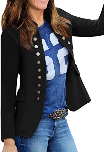 Vetinee Women's Button Military Blazer 