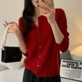 thumbnail image 4 of New Fashion Autumn Winter 100% Wool Cardigan Sweater Womens Knitted O-neck Cardigan Sweater Solid Color Female Basic Clothe, 4 of 5