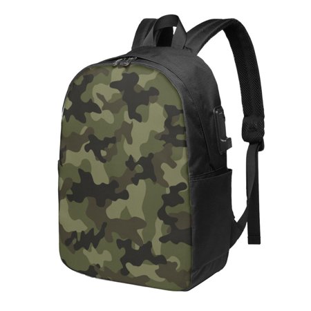 17 Inch Laptop Backpack Adult Travel Daypack College Work Bag Computer Bagpack With Usb Charging Port Abstract Camouflage Textiles Army