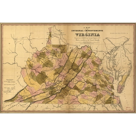 24"x36" Gallery Poster, map of Virginia 1848