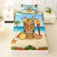 thumbnail image 3 of Castle Fairy Flat Tiki Cocktail Art Twin Sheets 3pcs,Palm Hibiscus Coastal Frame Print Bedding,Tan Teal,1 Fitted Sheet,1 Flat Sheet and 1 Pillowcase, 3 of 6