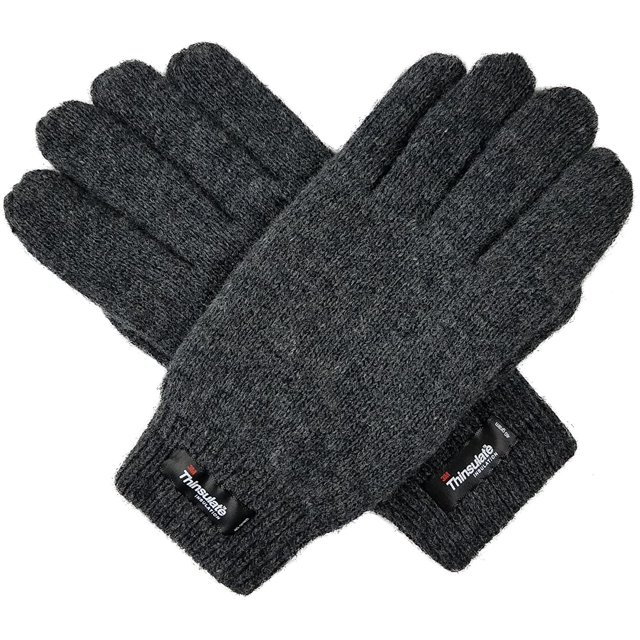 Bruceriver Men Pure Wool Knit Gloves with Lining and Elastic Rib Cuff