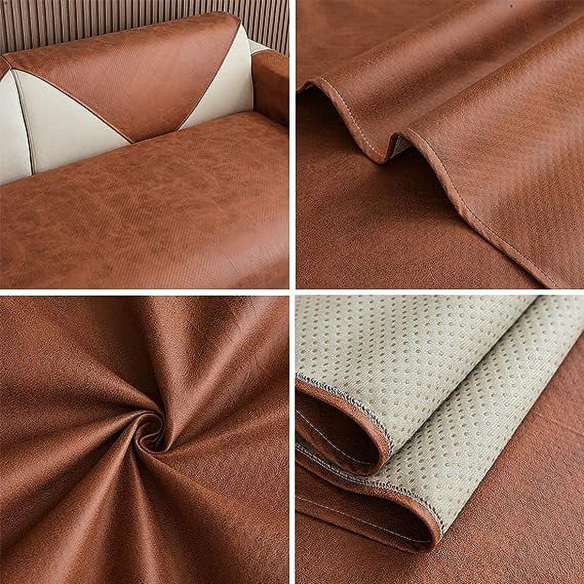 Nvzi Vintage Faux Pu Leather Sofa Cover Waterproof Non-Slip Sectional Couch Cover Sofa Slipcover for Dogs, Children, Pets Furniture Protector (Coffee,36"x70")