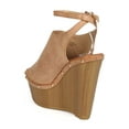 thumbnail image 3 of Liliana ED65 Women Leatherette Peep Toe Platform Mule Wedge Clog - Tan (Size: 6.5), 3 of 6