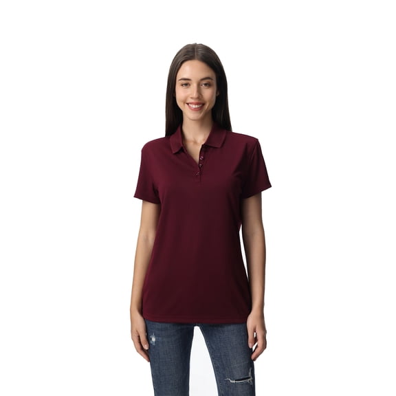Zfeel Short Sleeve Women's Collared Poly Polo T-Shirt, High Performance Pure Dry Fit, Maroon, 2XL