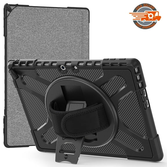 Microsoft Surface Pro 9 Case 13 inch 2022 AMZER TUFFEN Shockproof Rugged Case for Surface Pro 9 with Rotating Hand Strap & Kickstand - Black